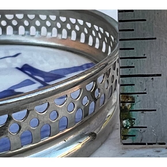 Vintage Delft Blue Windmill Scene Tray & 5 Coasters With Filigree Sides Marked G - Picture 9 of 16